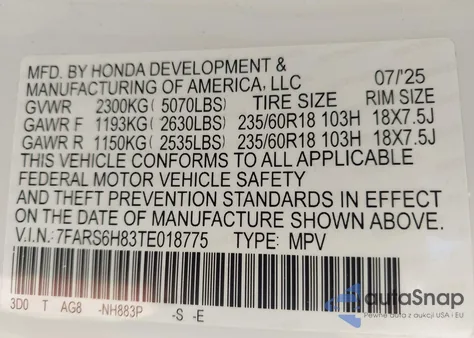 2026 Honda Cr-V Hybrid Awd Sport-L from USA, damaged, VIN 7FARS6H83TE018775